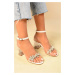 Shoeberry Women's Maggie White Transparent Stones Heeled Single Strap Shoes.