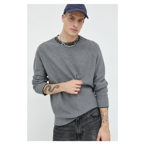 Bavlnený sveter HUGO pánsky,šedá farba,tenký,,50474813 Hugo Boss