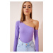 Happiness İstanbul Women's Lilac Off Shoulder Ribbed Knitted Blouse