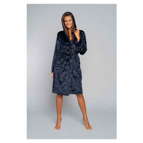 Eliksir women's long-sleeved bathrobe - navy blue print Italian Fashion