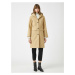 Koton Women's Brown Hooded Buttoned Coat