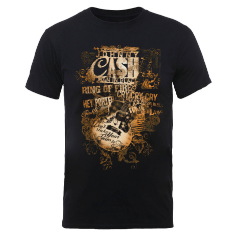 Johnny Cash tričko Guitar Song Titles Čierna