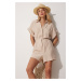 Happiness İstanbul Women's Light Beige Airobine Viscose Jumpsuit with Shorts TO0009