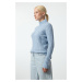 Trendyol Blue Soft Textured Knit Detailed Stand Collar Seamless Knitwear Sweater