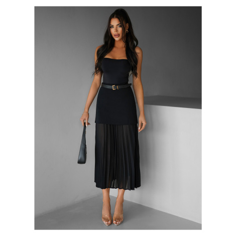 Čierna dlhá sukňa EDANE s plisovanou sukňou