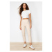 Trendyol Beige Cigarette Ribbed Waist Detailed Woven Trousers