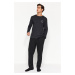 Trendyol Men's Anthracite Regular Fit Printed Knitted Pajamas Set