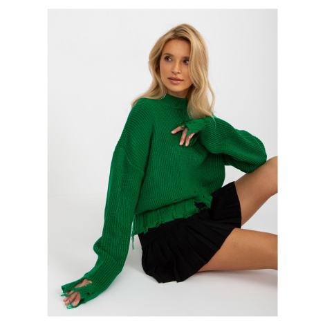 Green loose asymmetrical sweater with holes from RUE PARIS