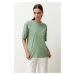 Trendyol Mint 100% Cotton Stone Accessory Detailed Relaxed/Comfortable Cut Knitted T-Shirt