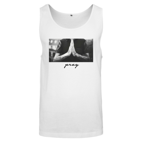 Praying in a white tank top mister tee