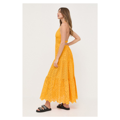 Bavlnené šaty Patrizia Pepe oranžová farba, maxi, áčkový strih