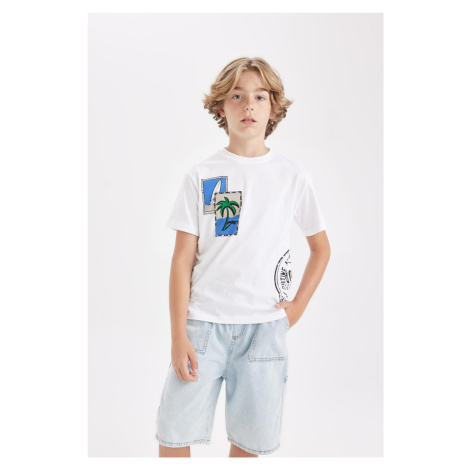 DEFACTO Boy's Crew Neck Printed Short Sleeve T-Shirt