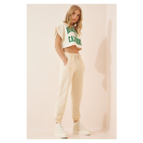 Happiness İstanbul Women's Cream Sweatpants with Pockets