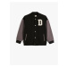Koton Bomber College Jacket with Snap Buttons and Printed Appliques