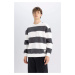 DEFACTO Anthracite Boxy Fit Crew Neck Striped Sweatshirt