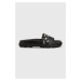 Kožené šľapky Tommy Hilfiger TH ELEVATED FLAT SANDAL dámske, čierna farba, na platforme, FW0FW07