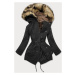 Čierna dámska zimná prešívaná bunda s kožušinou (M-137)