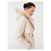 Koton Hooded Coat with Plush Detail and Tied Waist