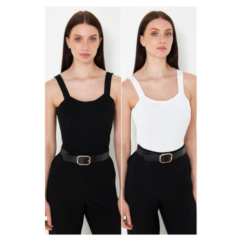 Trendyol Black-Ecru Double Pack Strappy Basic Knitwear Blouse