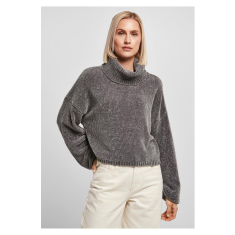 Women's turtleneck with short chenille sweater asphalt
