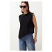 Trendyol Black More Sustainable 100% Cotton Asymmetrical Crew Neck Knitted T-Shirt