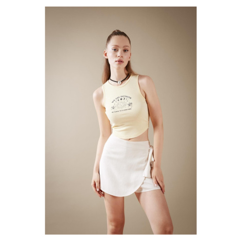 DEFACTO Fitted Printed Crew Neck Ribbed Camisole Washed Pale Effect Undershirt