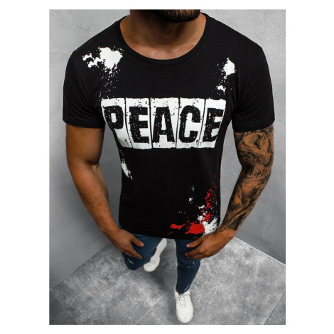 Štýlové čierne tričko s potlačou Peace O/1172Z