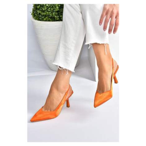 Fox Shoes Women's Orange Satin Fabric Heeled Shoes