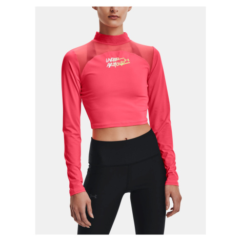 Tmavo ružové športové crop top tričko Under Armour HG Q3 Crop Mockneck