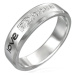 Oceľový prsteň - nápis "love", šesť zirkónov - Veľkosť: 59 mm