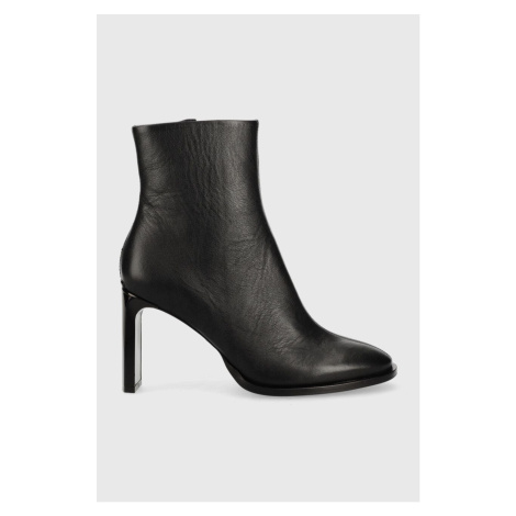 Kožené členkové topánky Calvin Klein Curved Stil Ankle Boot 80 dámske, čierna farba, na podpätku