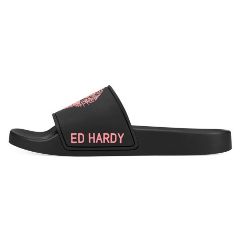 Ed Hardy  Sexy beast sliders black-fluo red  Žabky Čierna