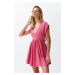 Trendyol Fuchsia Mini Woven Cut Out/Window Linen Blend Beach Dress