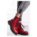 Červené kožené členkové šnurovacie topánky s kroko vzorom 1-25862