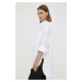 Bavlnená košeľa Remain dámska, biela farba, voľný strih, s klasickým golierom