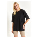 armonika Women's Black Round Neck Oversize T-shirt