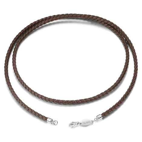OLIVIE Kožená hnedá pletená šnúrka 45cm, tl.3 mm 6031