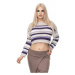 Farebný krátky sveter s fialovými pásmi pre dámy