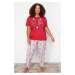 Trendyol Curve Red Geometric Patterned Knitted Pajamas Set