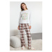 Trendyol White 100% Cotton Winter Themed Plaid Knitted Pajama Set