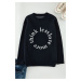 Trendyol Navy Blue Oversize Crew Neck Slogan Knitwear Sweater