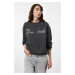 Trendyol Dark Anthracite Crew Neck Basic Fit Printed Thick Inside Fleece Knitted Sweatshirt