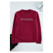 Trendyol Burgundy Slim/Slim Cut Puffy Printed Sweatshirt