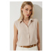 Happiness İstanbul Women's Cream Sleeveless Viscose Shirt