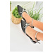 Fox Shoes Women's Black Satin Sandals with Stones