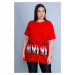 Şans Women's Plus Size Red Print And Slit Detailed Blouse