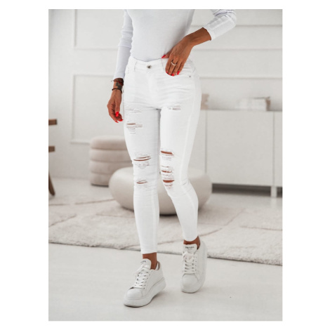 Roztrhané džínsové džínsy v bielej farbe FASARDI