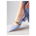 Mio Gusto Laura Blue Color Open Back Matte Satin Fabric Women's Short Heeled Shoes