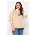 Trendyol Curve Camel Thick Fleece Embroidery Detail Knitted Sweatshirt