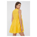 Ľanové šaty Sisley žltá farba, mini, áčkový strih